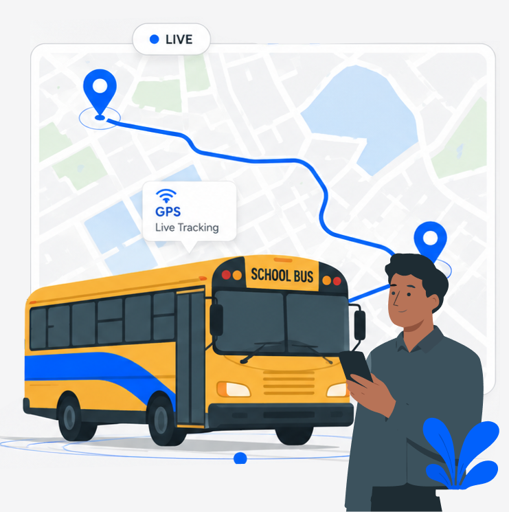 Live bus tracker showing ETA on a parent's phone