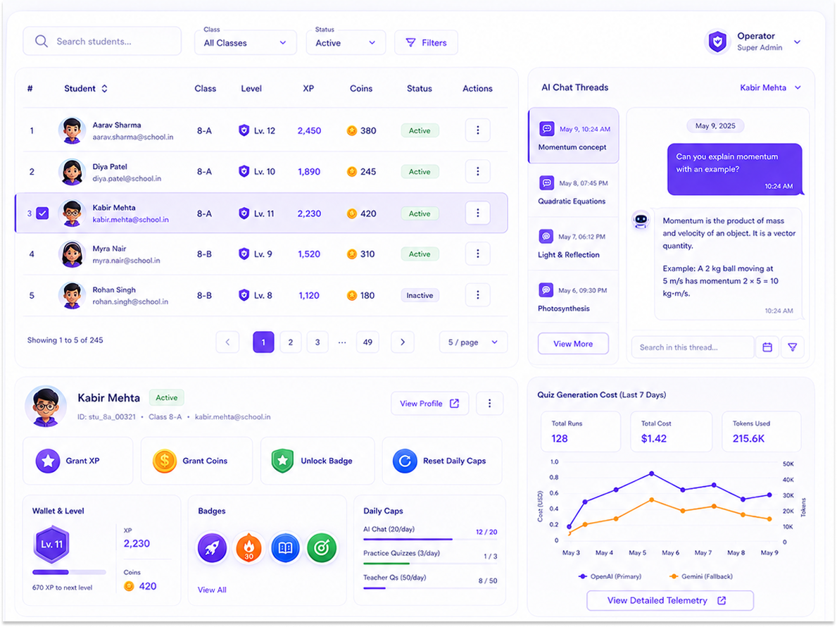 Orbit admin console, gamification controls + audit log